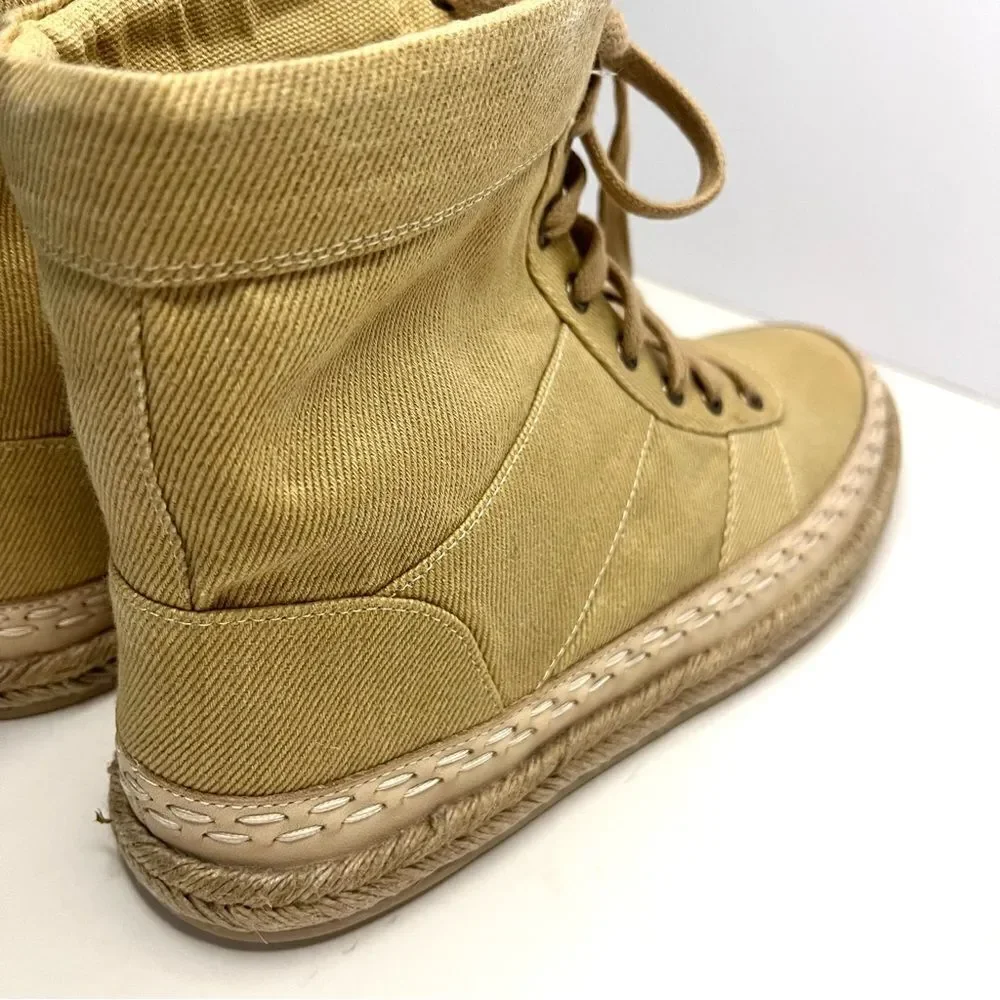 Free People Menorca‎ Lace Up Boots in Tan Canvas, Size 8 NIB - Picture 6 of 10